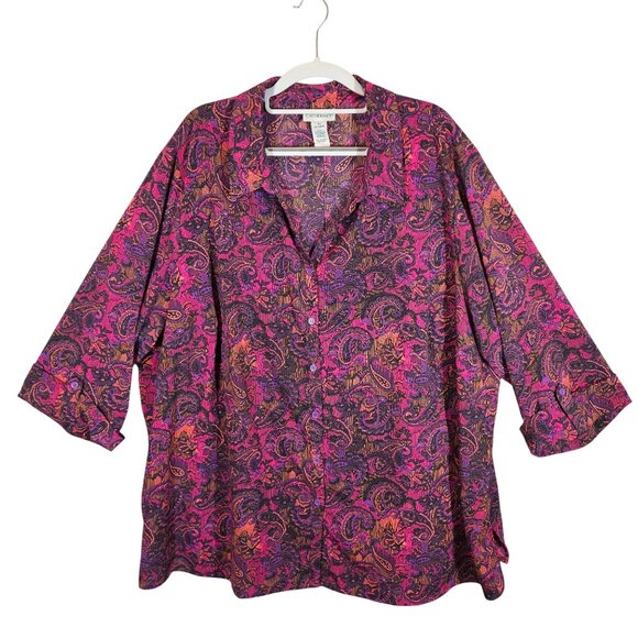 Catherines Blouse Womens 3X Colorful Paisley Button-Up tunic career office bold - Picture 1 of 13